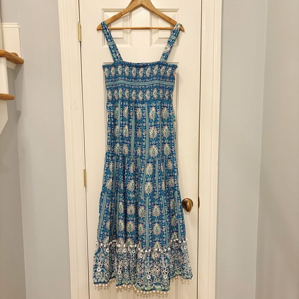 NWT Zara Floral Smocked Dress Size Large Blue - Picture 10 of 12